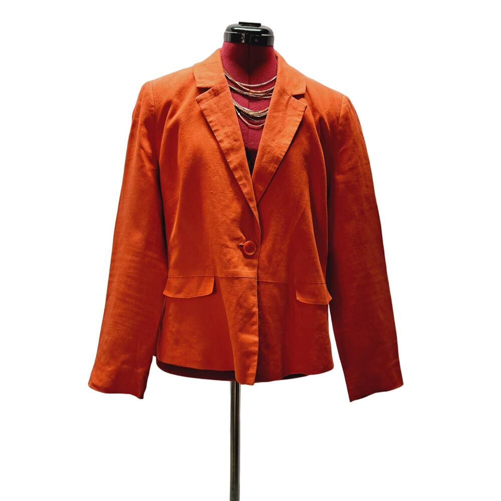 Madison Orange Linen Summer Single Button Lined Blazer Large